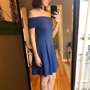 Off Shoulder Stretch Knit Dress Blue Small Sopranos